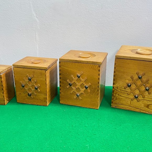 Vintage Wooden Kitchen Canisters Set of 4, Farmhouse Storage, Storage Box - Picture 1 of 10